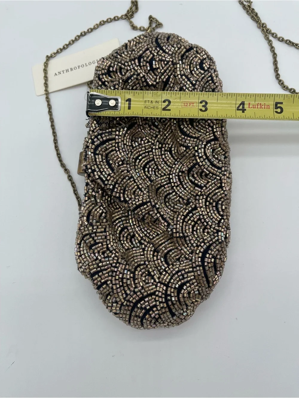 Anthropologie Miss Albright Beaded Evening Clutch Clamshell Chain Strap NWT
